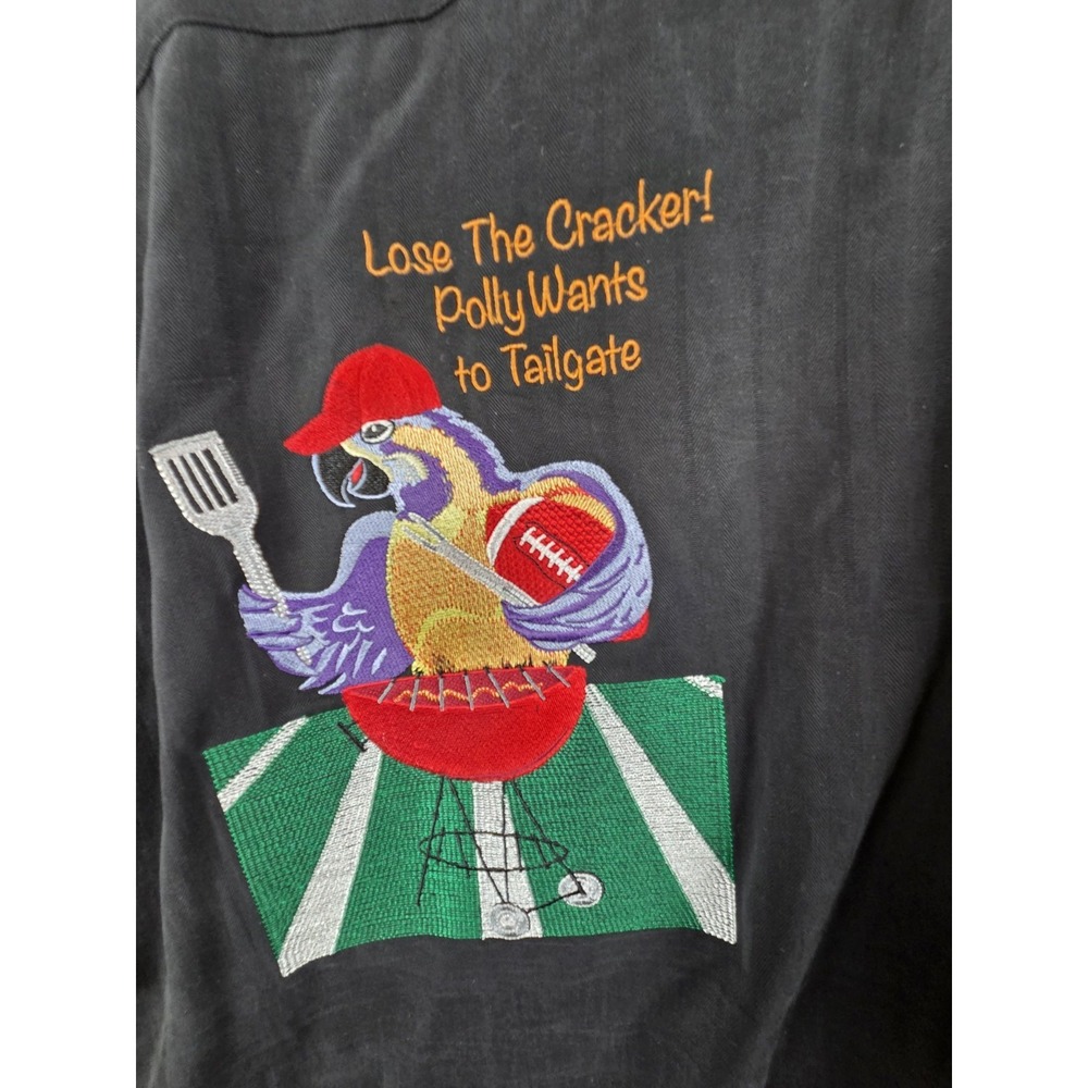 Luau 2XL Silk Blend Camp‎ Shirt Polly Wants To Tailgate Football Embroidered